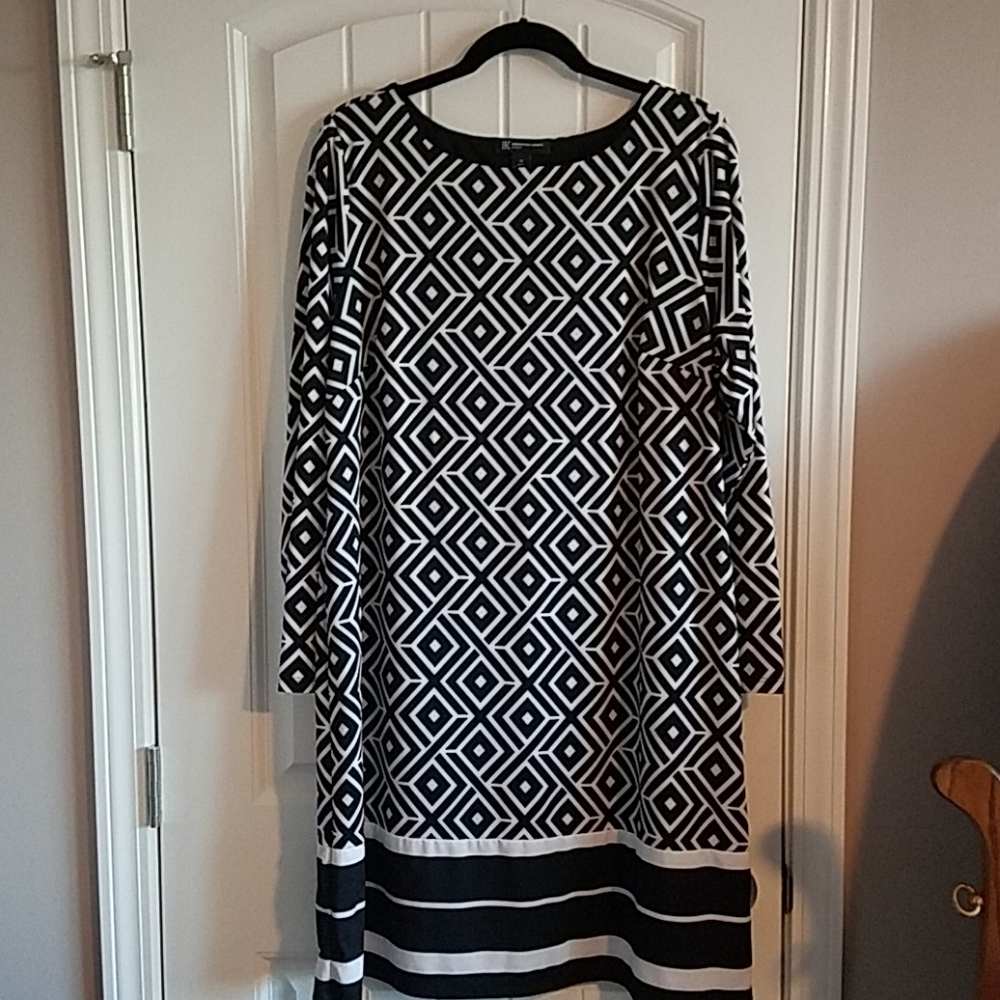 INC Graphic Print Long Sleeve Dress 1X
